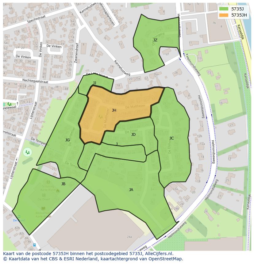 Afbeelding van het postcodegebied 5735 JH op de kaart.
