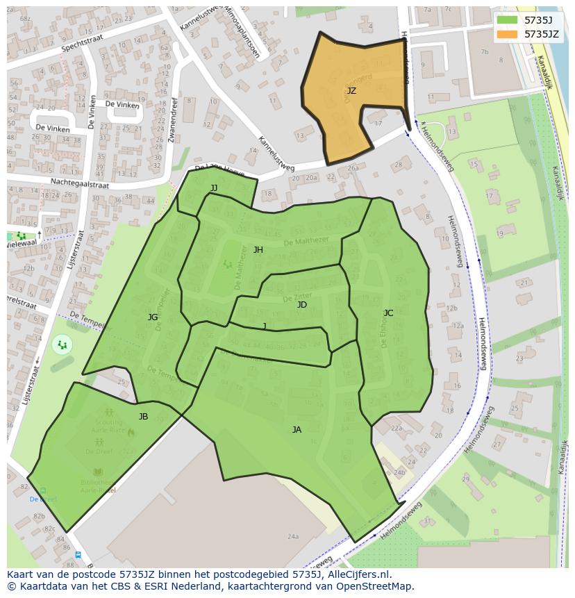 Afbeelding van het postcodegebied 5735 JZ op de kaart.