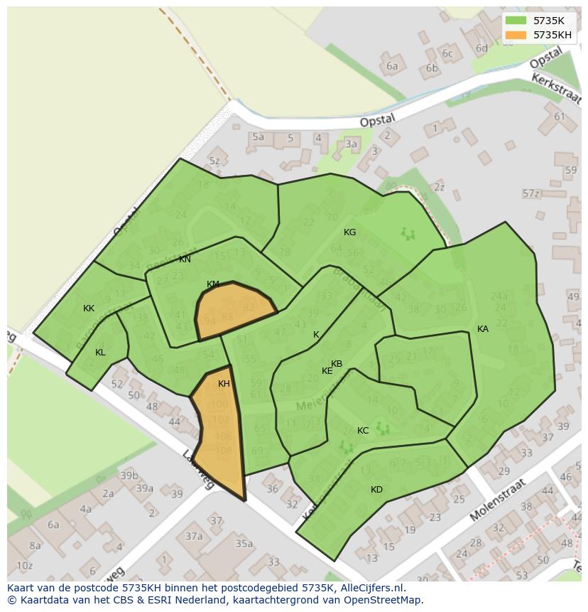 Afbeelding van het postcodegebied 5735 KH op de kaart.