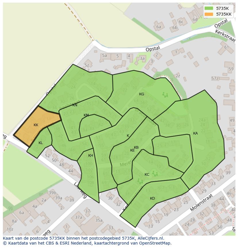 Afbeelding van het postcodegebied 5735 KK op de kaart.