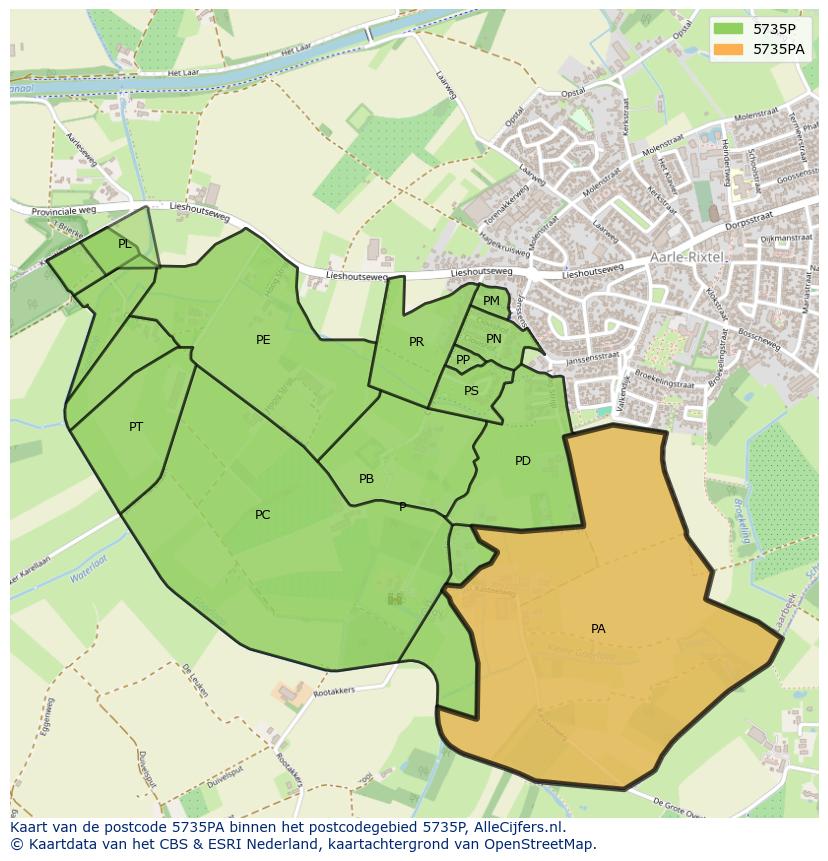 Afbeelding van het postcodegebied 5735 PA op de kaart.