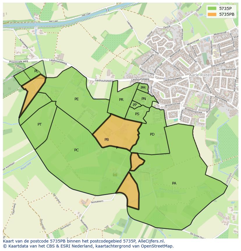 Afbeelding van het postcodegebied 5735 PB op de kaart.