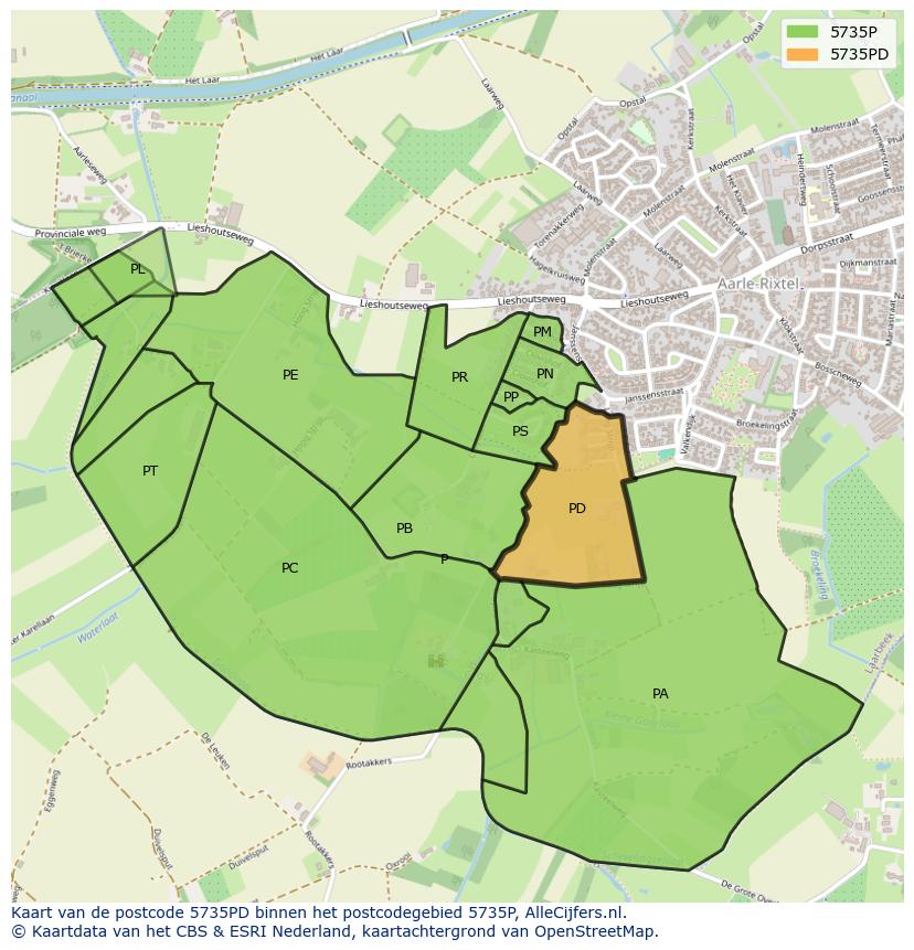 Afbeelding van het postcodegebied 5735 PD op de kaart.