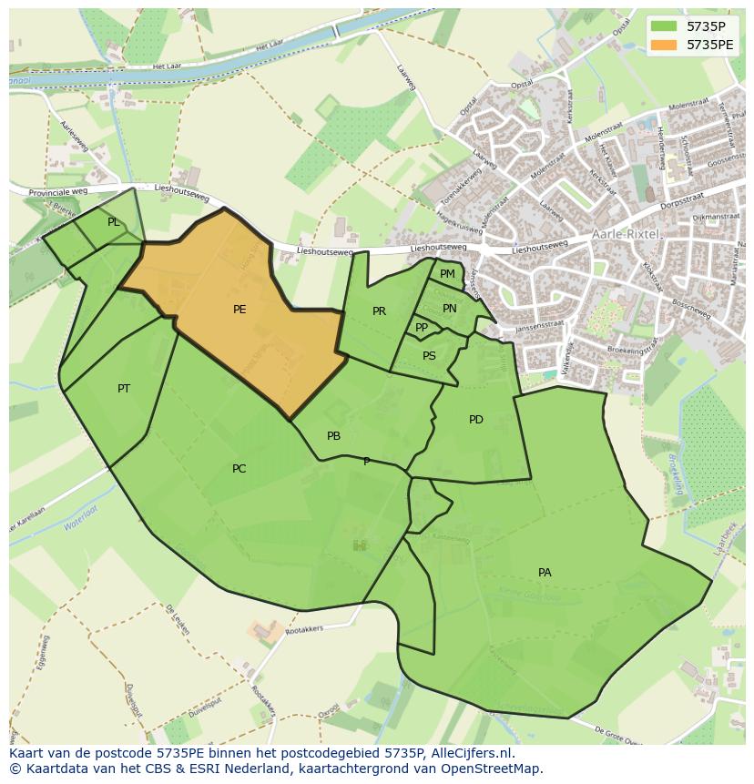 Afbeelding van het postcodegebied 5735 PE op de kaart.