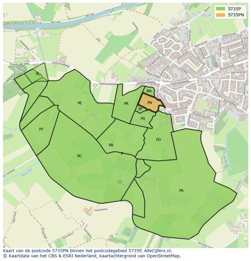 Afbeelding van het postcodegebied 5735 PN op de kaart.