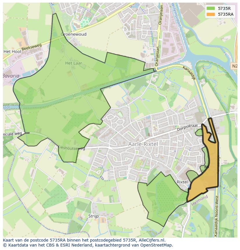 Afbeelding van het postcodegebied 5735 RA op de kaart.
