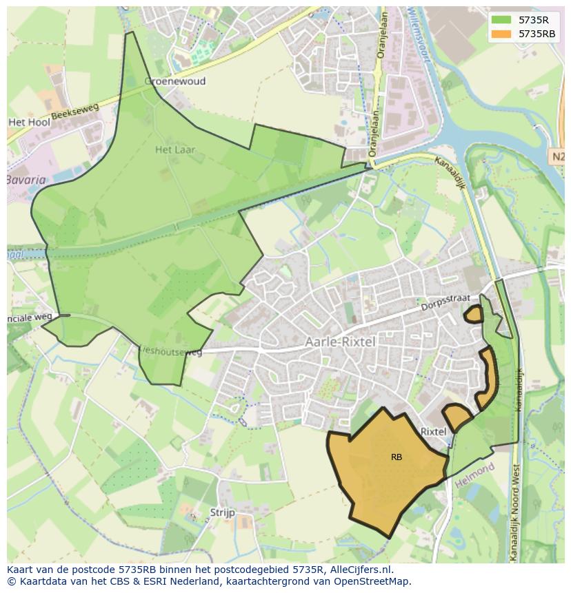 Afbeelding van het postcodegebied 5735 RB op de kaart.