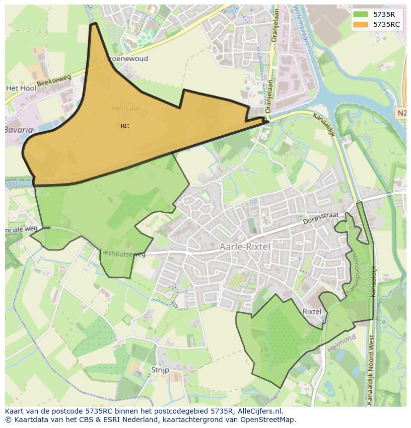 Afbeelding van het postcodegebied 5735 RC op de kaart.
