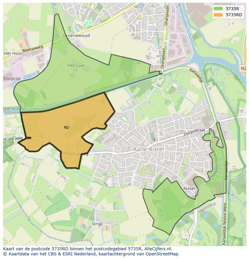 Afbeelding van het postcodegebied 5735 RD op de kaart.