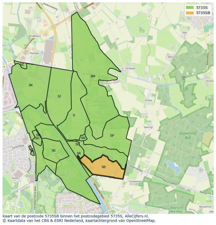Afbeelding van het postcodegebied 5735 SB op de kaart.