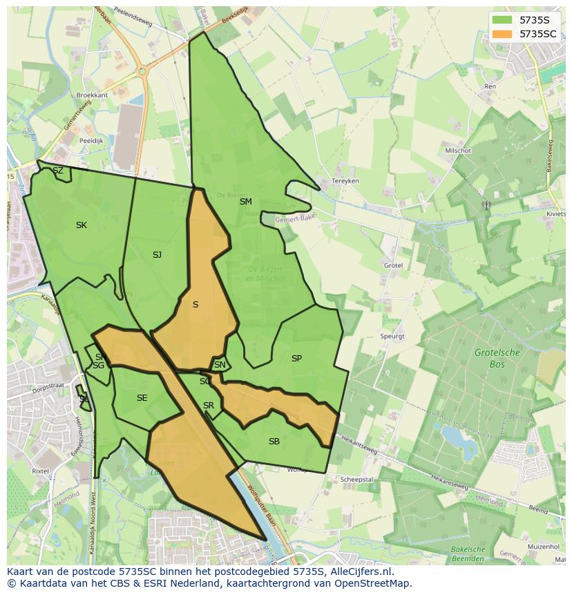 Afbeelding van het postcodegebied 5735 SC op de kaart.