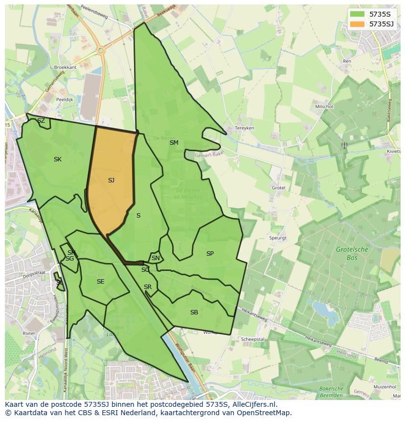 Afbeelding van het postcodegebied 5735 SJ op de kaart.