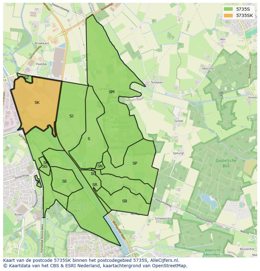 Afbeelding van het postcodegebied 5735 SK op de kaart.