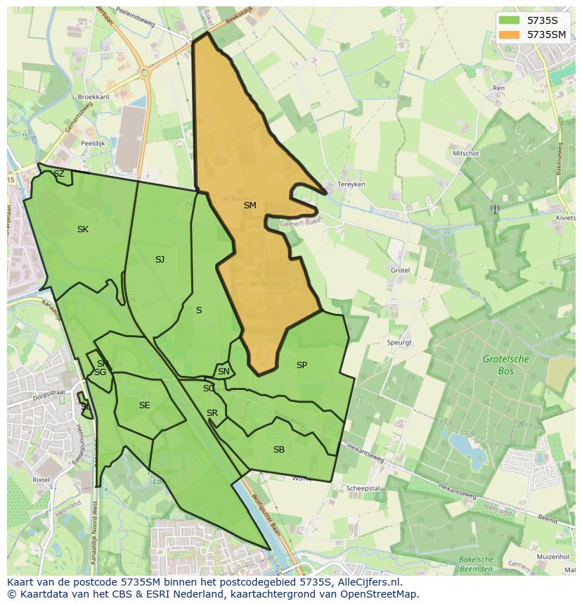 Afbeelding van het postcodegebied 5735 SM op de kaart.
