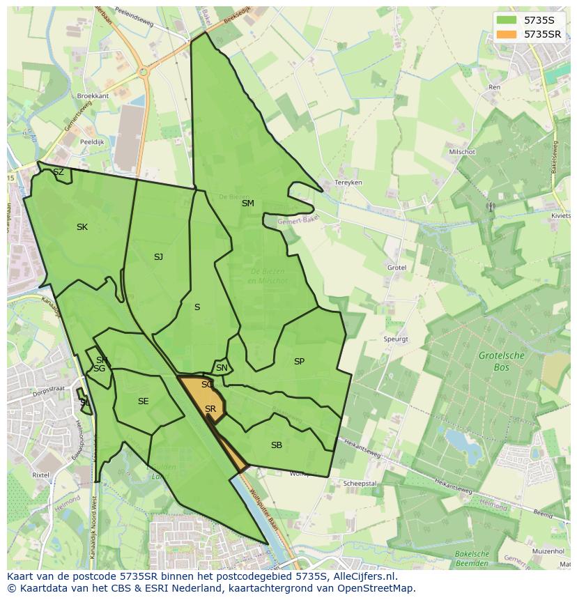 Afbeelding van het postcodegebied 5735 SR op de kaart.