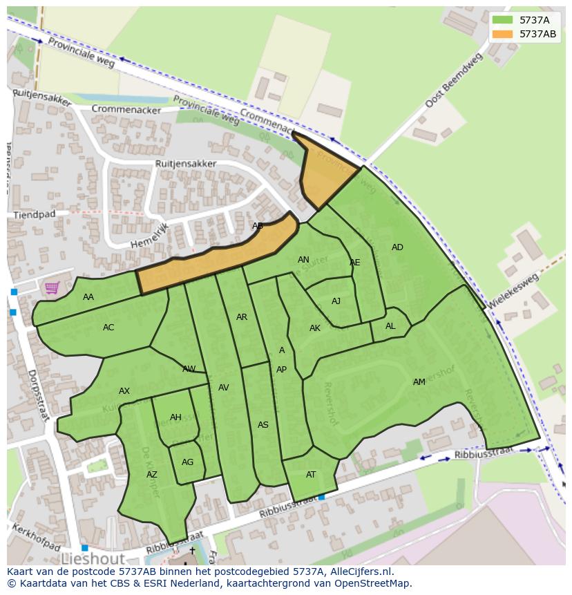 Afbeelding van het postcodegebied 5737 AB op de kaart.