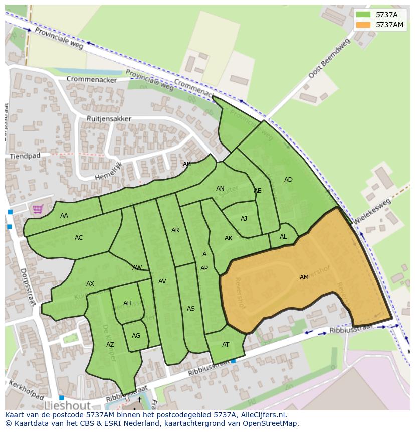 Afbeelding van het postcodegebied 5737 AM op de kaart.