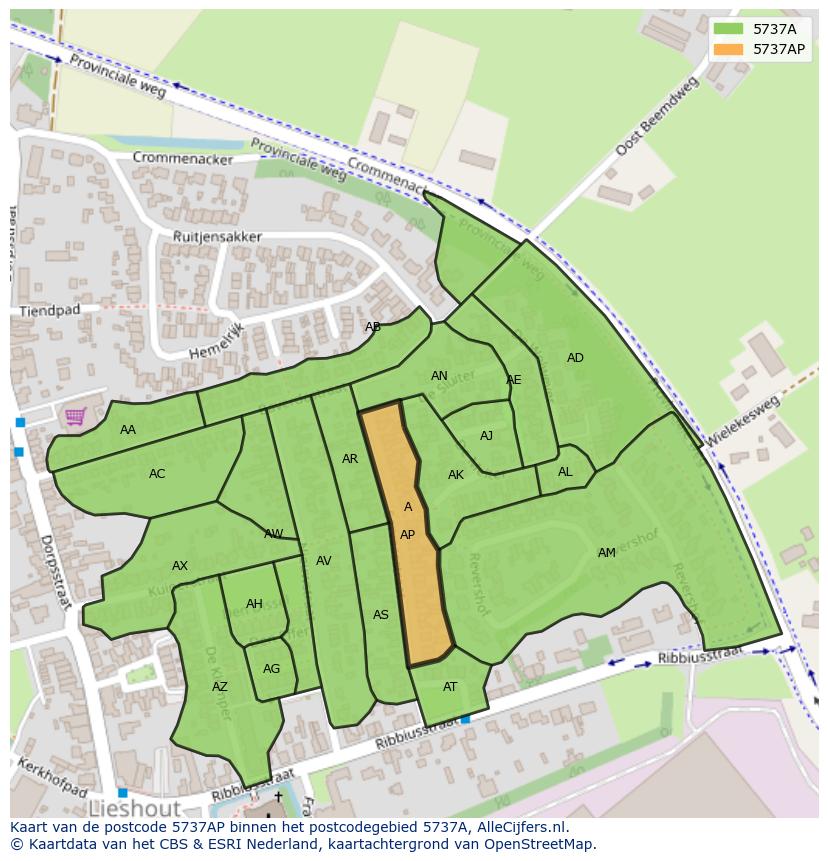Afbeelding van het postcodegebied 5737 AP op de kaart.