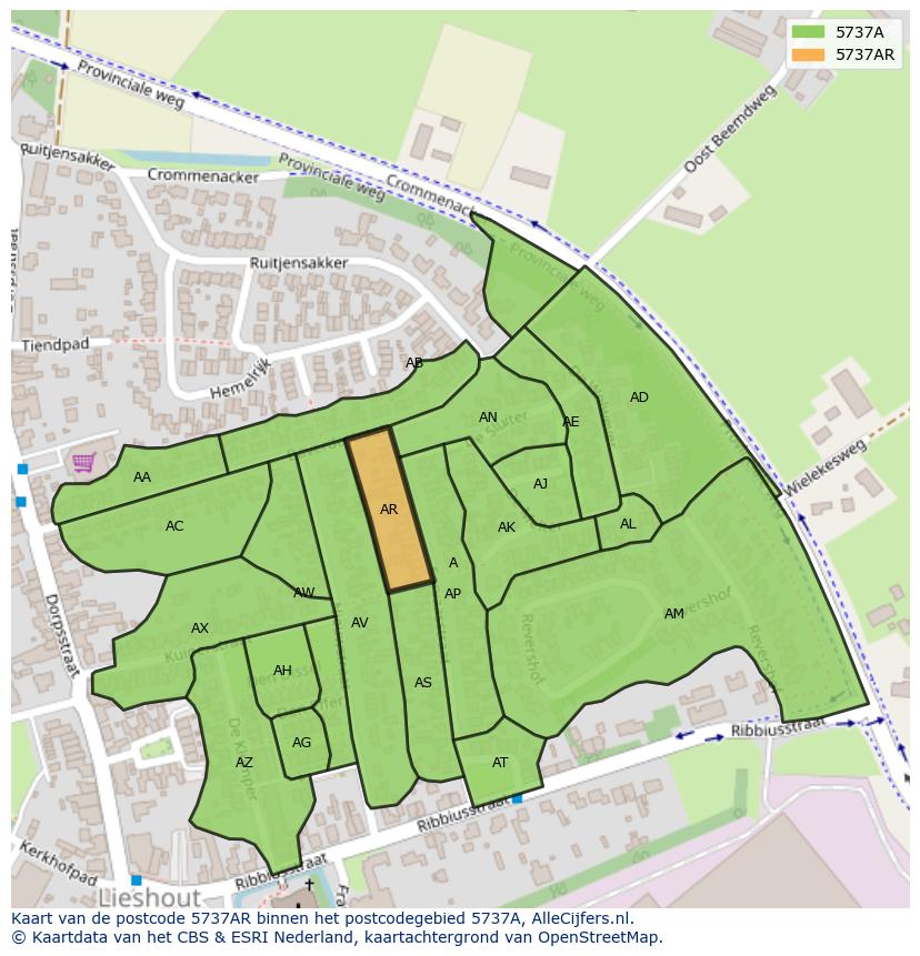 Afbeelding van het postcodegebied 5737 AR op de kaart.