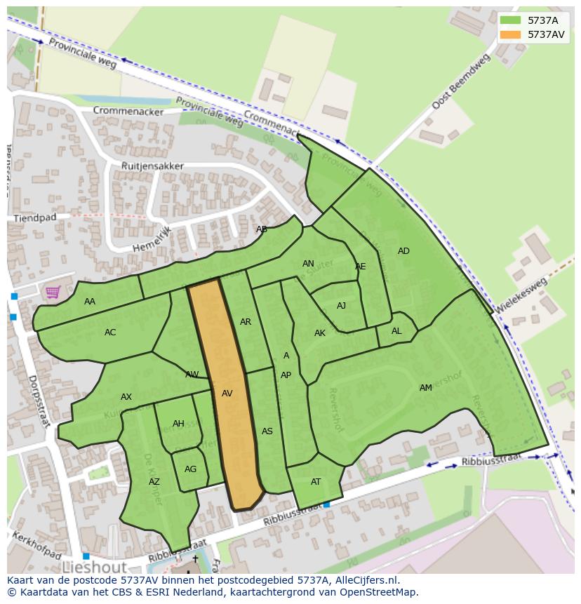 Afbeelding van het postcodegebied 5737 AV op de kaart.