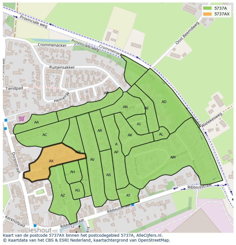 Afbeelding van het postcodegebied 5737 AX op de kaart.