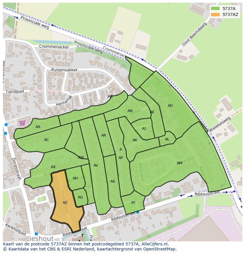 Afbeelding van het postcodegebied 5737 AZ op de kaart.