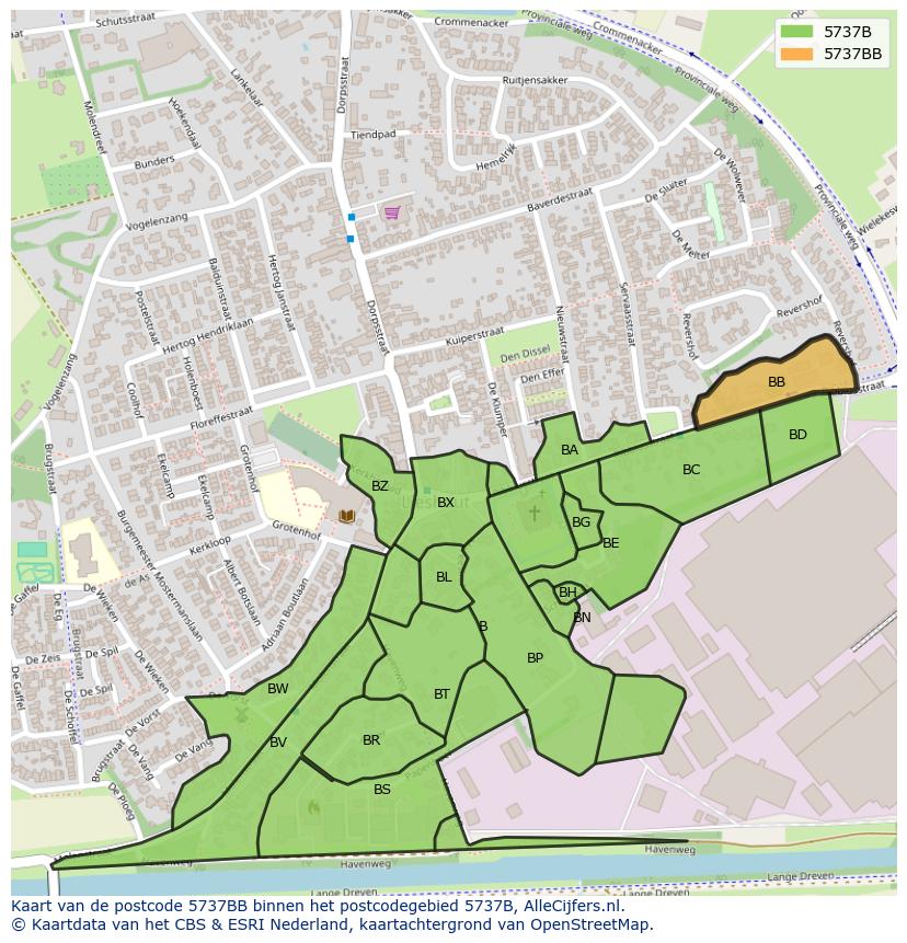 Afbeelding van het postcodegebied 5737 BB op de kaart.