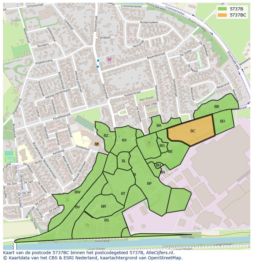 Afbeelding van het postcodegebied 5737 BC op de kaart.