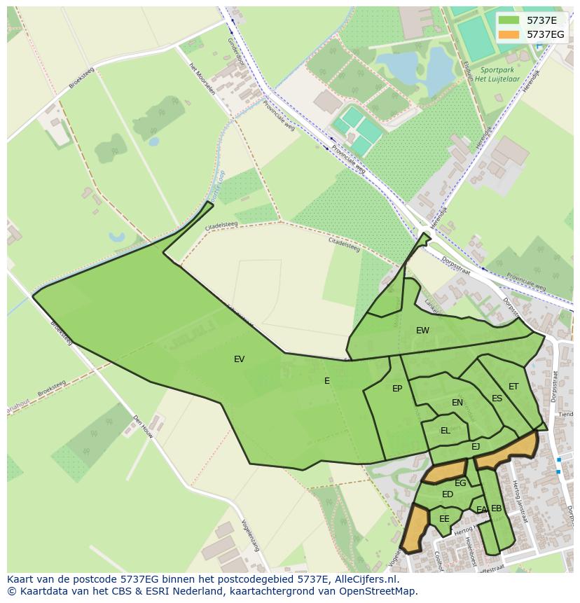 Afbeelding van het postcodegebied 5737 EG op de kaart.