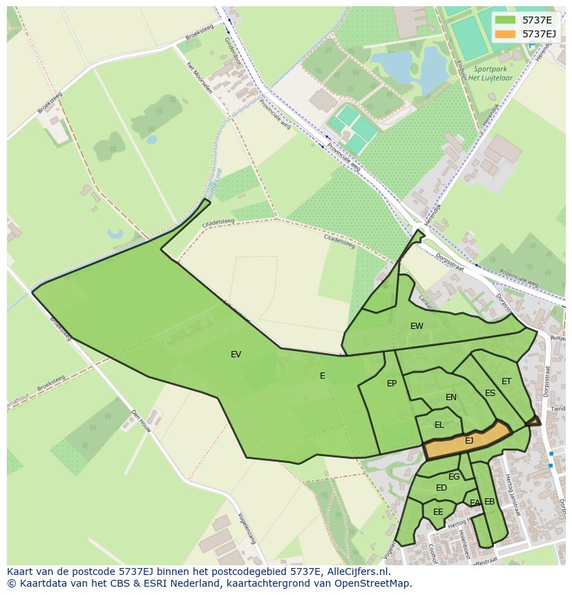 Afbeelding van het postcodegebied 5737 EJ op de kaart.