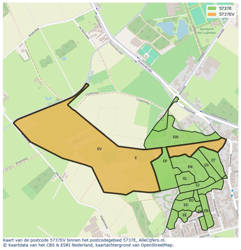 Afbeelding van het postcodegebied 5737 EV op de kaart.