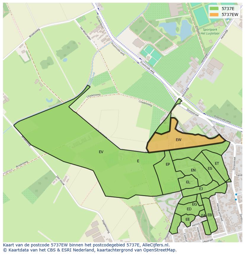 Afbeelding van het postcodegebied 5737 EW op de kaart.