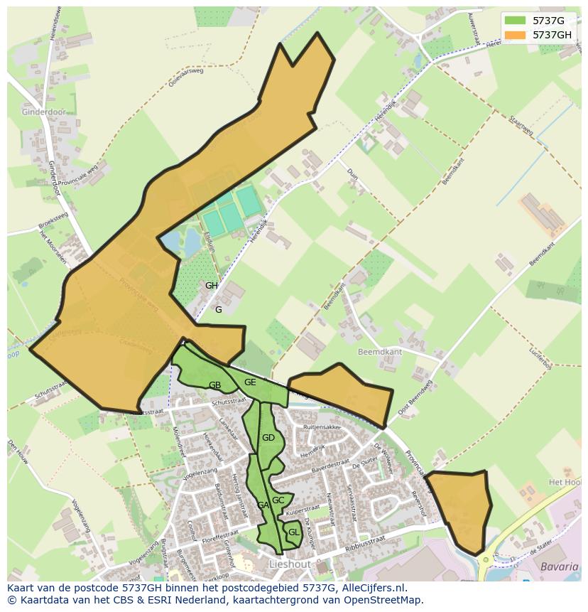 Afbeelding van het postcodegebied 5737 GH op de kaart.