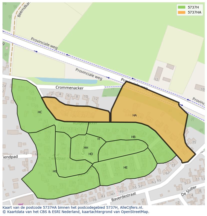 Afbeelding van het postcodegebied 5737 HA op de kaart.
