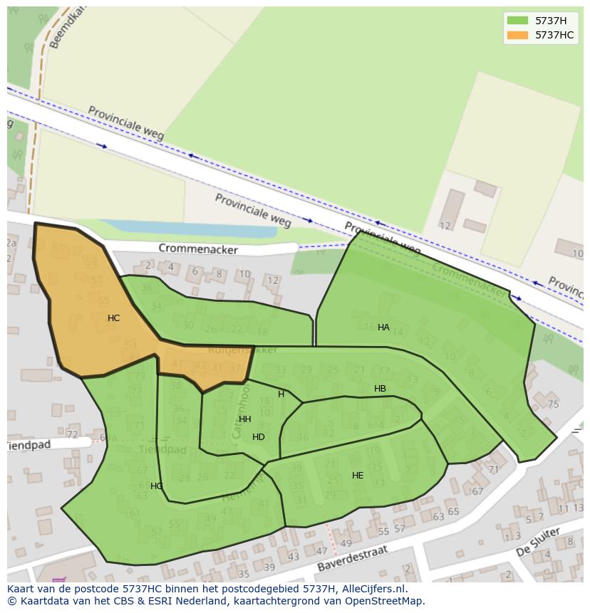 Afbeelding van het postcodegebied 5737 HC op de kaart.