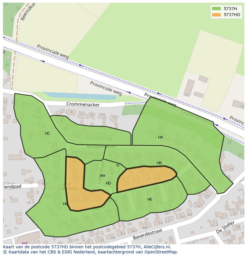 Afbeelding van het postcodegebied 5737 HD op de kaart.