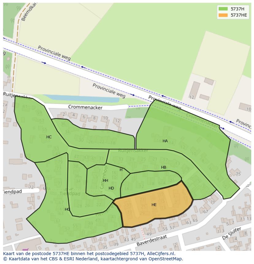 Afbeelding van het postcodegebied 5737 HE op de kaart.