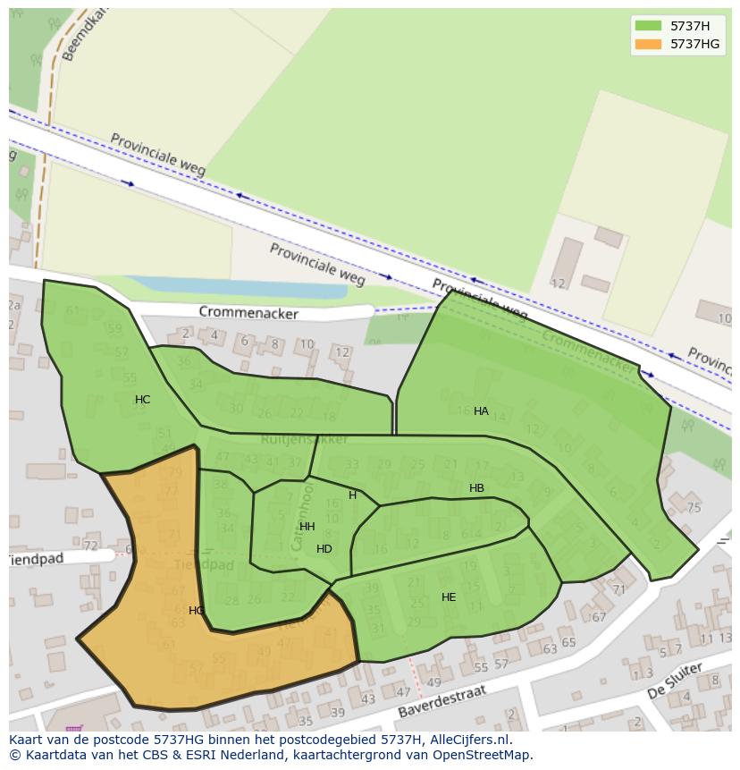 Afbeelding van het postcodegebied 5737 HG op de kaart.