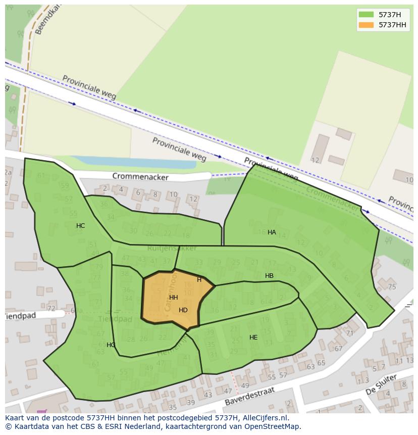 Afbeelding van het postcodegebied 5737 HH op de kaart.