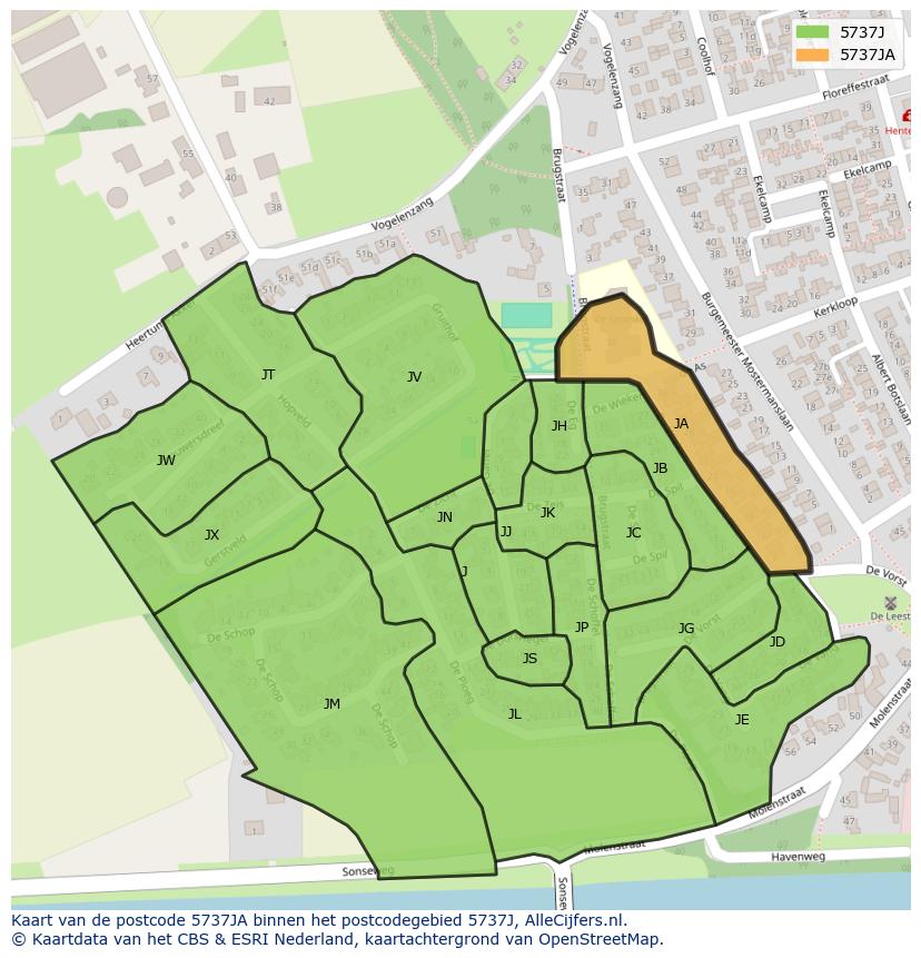 Afbeelding van het postcodegebied 5737 JA op de kaart.