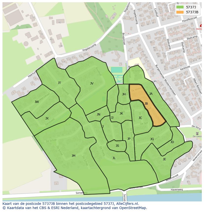 Afbeelding van het postcodegebied 5737 JB op de kaart.