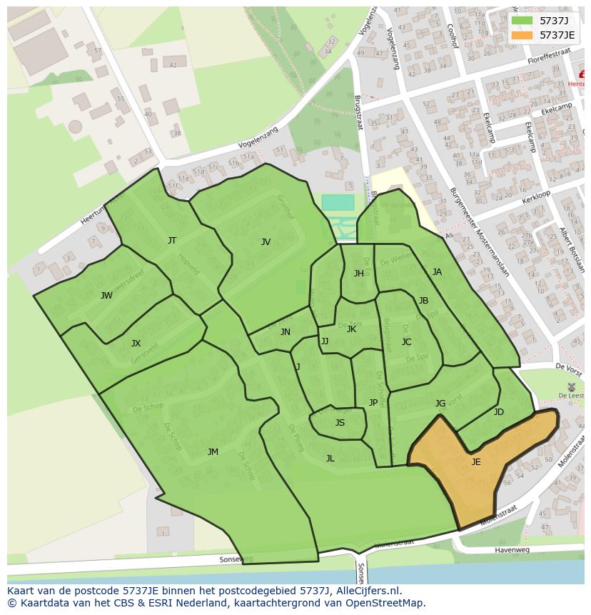 Afbeelding van het postcodegebied 5737 JE op de kaart.
