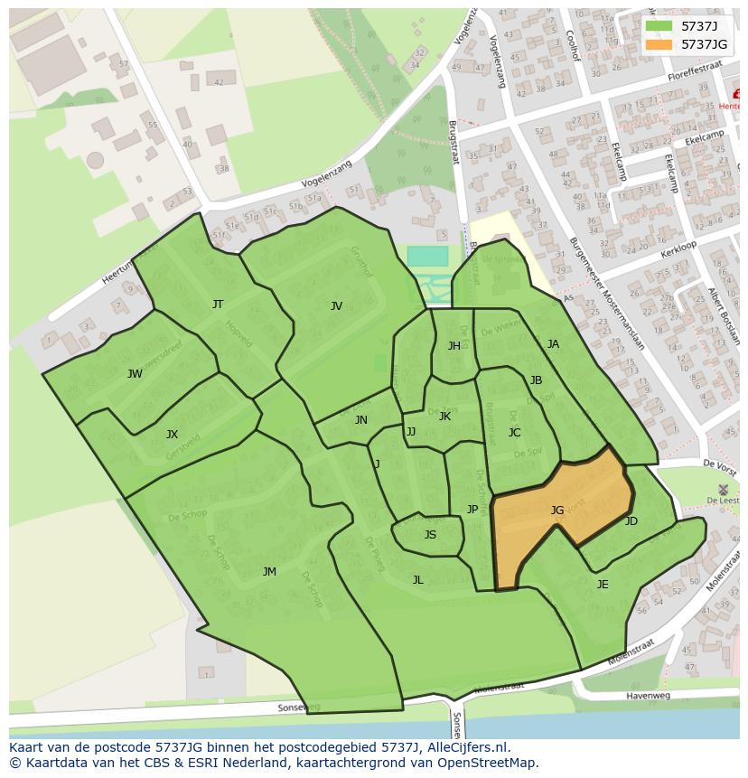 Afbeelding van het postcodegebied 5737 JG op de kaart.