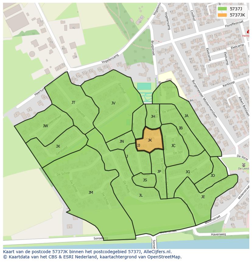 Afbeelding van het postcodegebied 5737 JK op de kaart.
