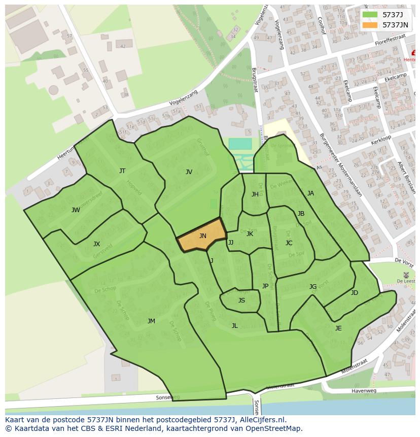 Afbeelding van het postcodegebied 5737 JN op de kaart.