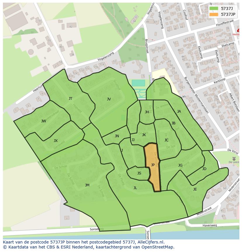 Afbeelding van het postcodegebied 5737 JP op de kaart.