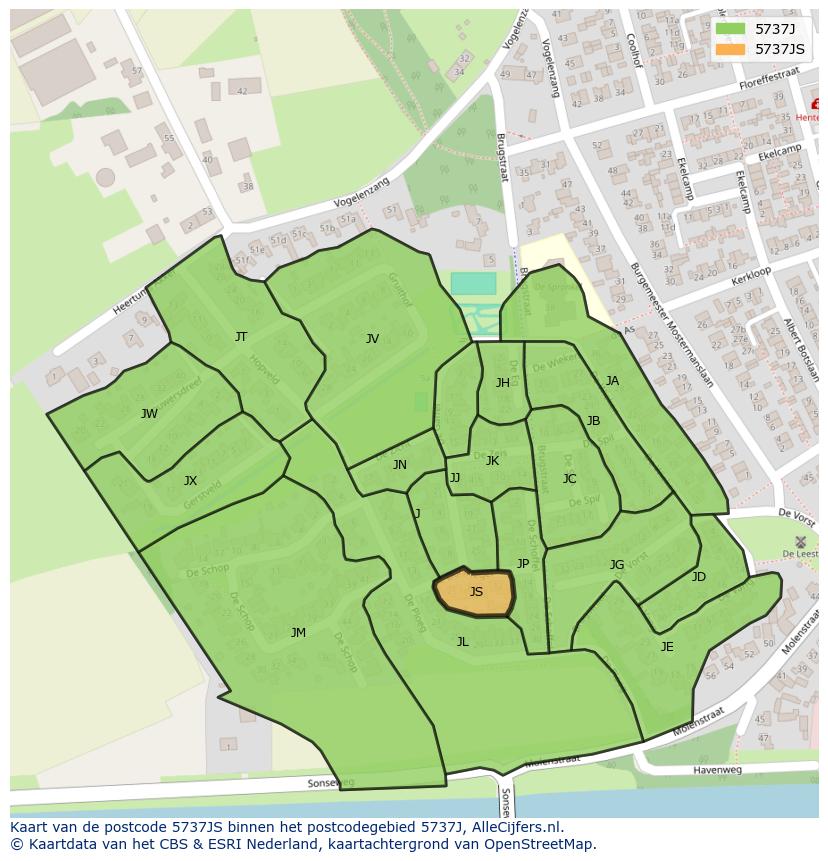 Afbeelding van het postcodegebied 5737 JS op de kaart.