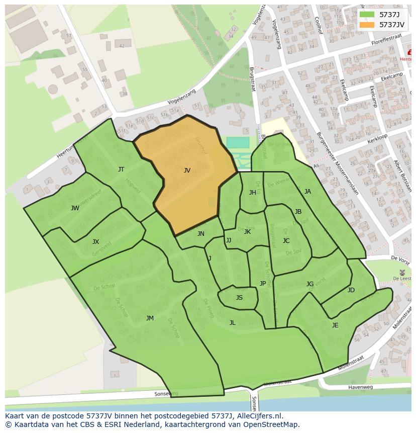 Afbeelding van het postcodegebied 5737 JV op de kaart.