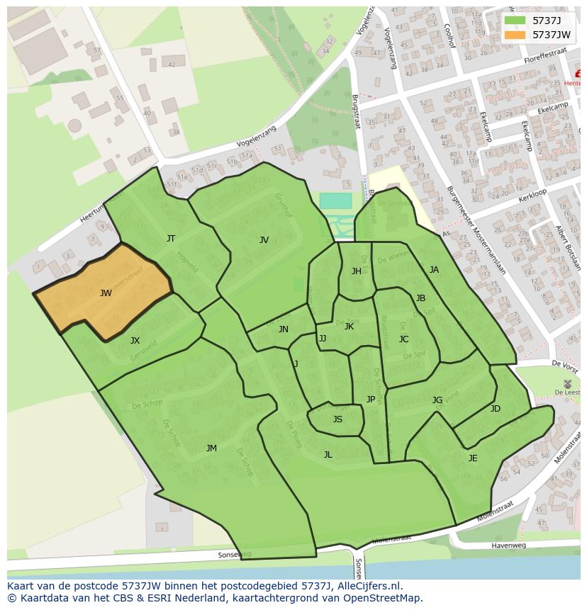 Afbeelding van het postcodegebied 5737 JW op de kaart.