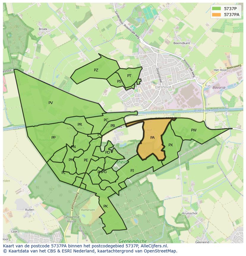 Afbeelding van het postcodegebied 5737 PA op de kaart.